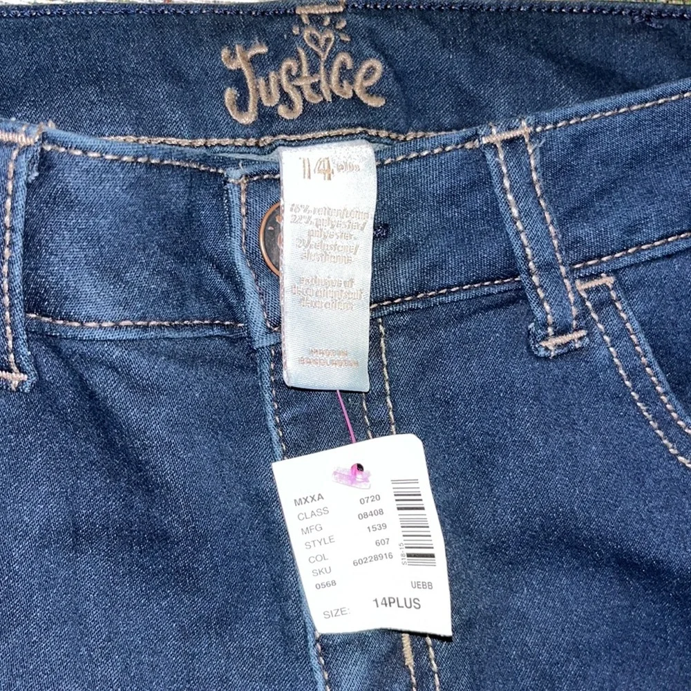 Justice Jean Shorts Girls Stretch Dark Wash Cuffed 5 Pocket Denim Blue sz 14Plus